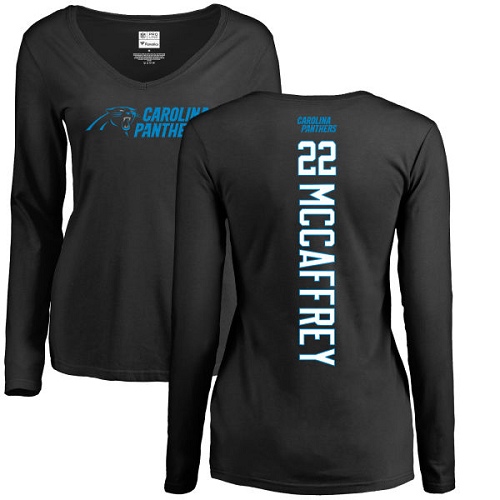 Carolina Panthers Black Women Christian McCaffrey Backer Slim Fit NFL Football #22 Long Sleeve T Shirt